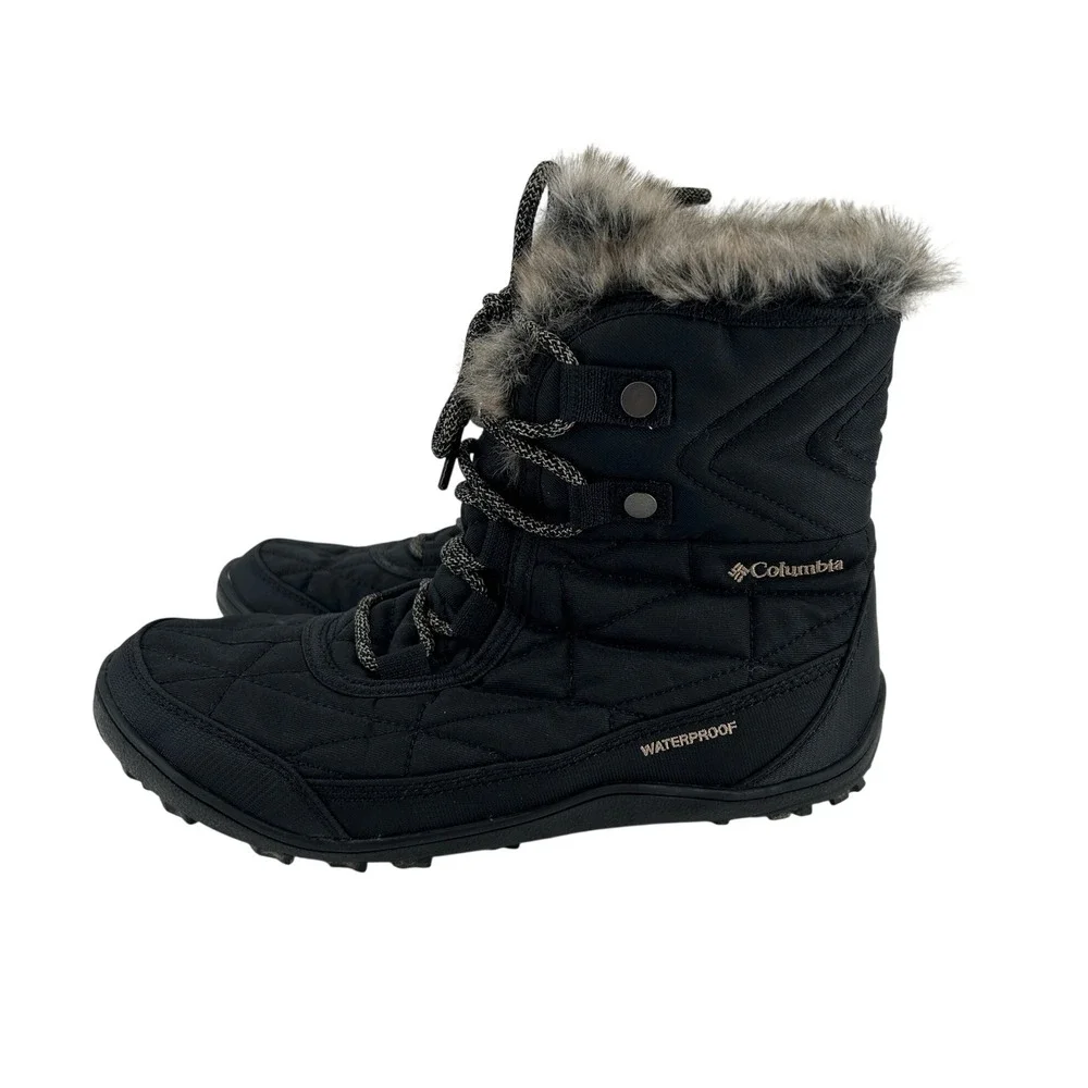 Columbia Minx Winter Boots Womens 7 Black Waterproof Faux Fur Quilted